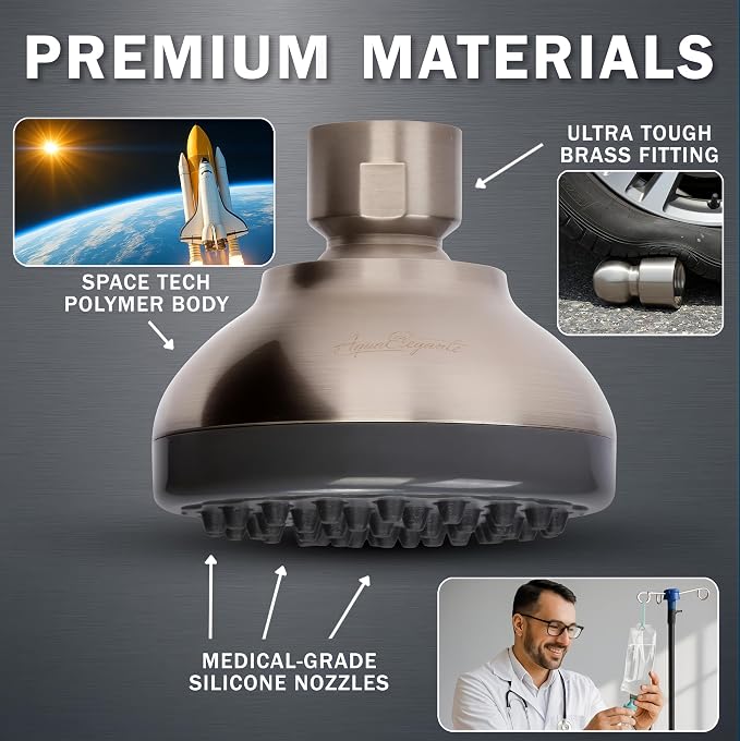 Aqua Elegante Pressure Boosting Shower Head - 1.8 GPM - Brushed Nickel | 3 Inch Wall Mount, Water Saving Showerhead, Best For Low Flow Showers With Anti-Clog Nozzles & Adjustable Brass Fitting