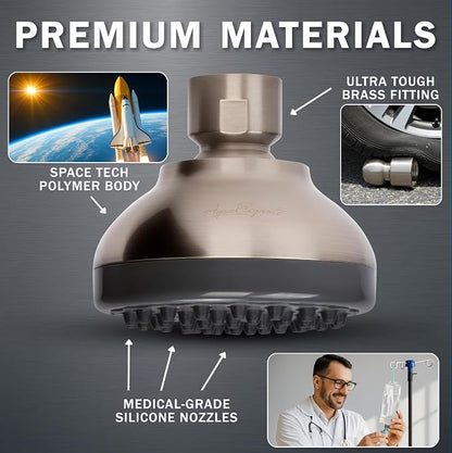 Aqua Elegante Pressure Boosting Shower Head - 2.5 GPM - Brushed Nickel | 3 Inch Wall Mount, Water Saving Showerhead, Best For Low Flow Showers With Anti-Clog Nozzles & Adjustable Brass Fitting