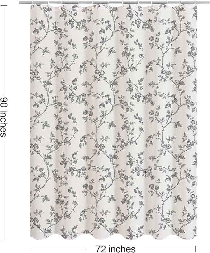 MitoVilla Extra Long Cotton Floral Shower Curtain for Bathroom,72 x 90 | Extra Long BoHo Cottagecore Spring Shower Curtains, Modern Farmhouse Country Plant Leaves Bathroom Décor, 72 x 90