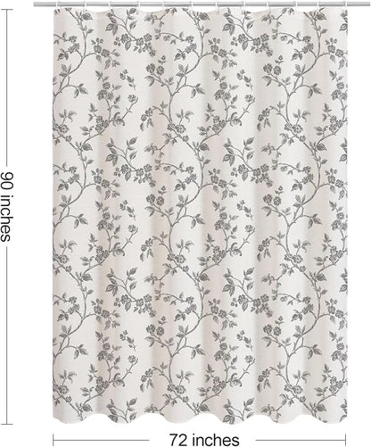 MitoVilla Extra Long Cotton Floral Shower Curtain for Bathroom,72 x 90 | Extra Long BoHo Cottagecore Spring Shower Curtains, Modern Farmhouse Country Plant Leaves Bathroom Décor, 72 x 90
