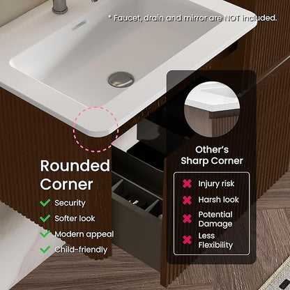 24" Bathroom Vanity with Sink, Modern Floating Vanity with Push Open Soft Close Drawer, Large Storage for Small Space, Hotel, Brushed Black Oak, Fully Assembled - Camellia Collection