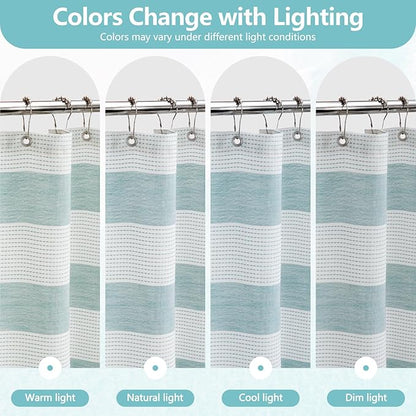 Boho Chic Thick Teal Shower Curtain with Tassels, 350GSM Cotton Linen Soft Fabric Shower Curtain Aqua Green, 72 x 72 Inch Heavyweight Elegant Farmhouse Bathroom Decor Curtain French Country