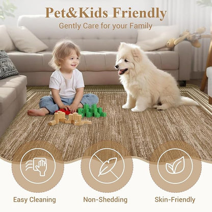 Garvee Brown Scalloped Rug 5x7 Washable Area Rug for Bedroom | Scalloped Rug 5x7, Girls Room Rug, Stain Resistant Solid Rugs for Bedroom Kids Room, Scalloped Low Pile Non-Slip Neutral Rugs