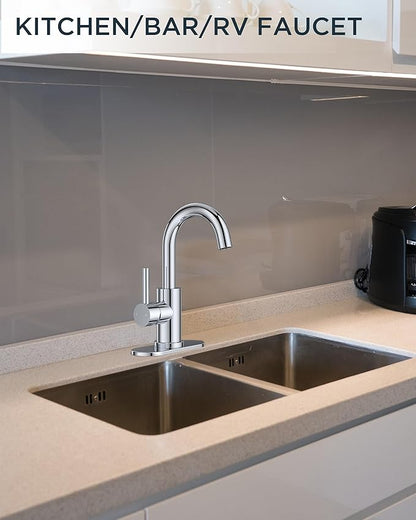 FORIOUS Single Hole Bathroom Faucets 3 Hole One Handle 360° Swivel Gooseneck Spout, Lead-Free, Suitable for Wet Bar Kitchen RV Vanity Restroom,with Pop Up Drain and Supply Line