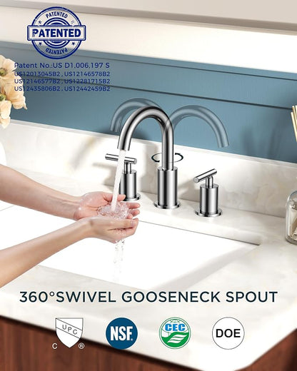 FORIOUS Chrome Bathroom Faucet 3 Hole, 8 Inch Commercial Bathroom Faucet RV | Widespread Chrome Faucet for Bathroom Sink 3 Hole, Polished Chrome Bathroom Sink Faucet with1.2GPM Aerator for B2B Wholesale