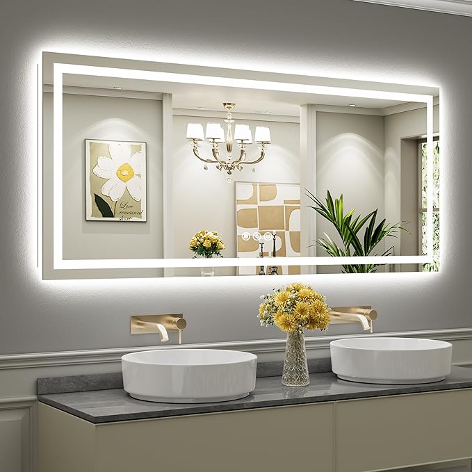 72x32 Inch LED Bathroom Mirror with Lights, Backlit & Front Lit, Anti-Fog Lighted Bathroom Vanity Mirror for Wall, Memory Function, Dimmable, HD Tempered Glass, Shatter-Proof