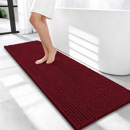 OLANLY Thick Chenille Bathroom Runner Rugs Mats 47x17, Burgundy | Soft Absorbent Bath Rugs, Rubber Backing, Machine Wash Dry, Bath Mats for Bathroom, Tub and Shower, Home Decor Accessories