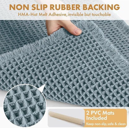 MIULEE Set of 2 Waffle Bathroom Rugs Boho Bath Mat Dusty Blue 17x24 Inch | Non Slip, Super Absorbent, Washable, Ultra Soft, Rubber Backed, Small Bath Rugs for Bathroom Floor Tub Shower