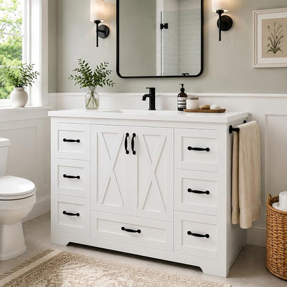 Bellemave 48" Bathroom Vanity with Sink, Bathroom vanities, Grey Bathroom Vanity with Drawers, Sink Cabinet, White, 48"