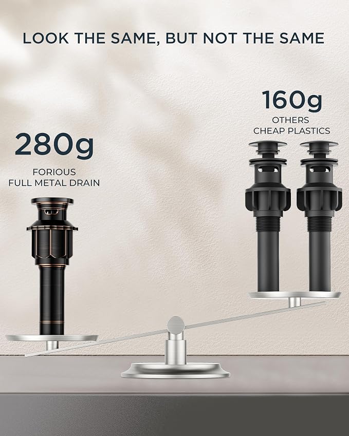 FORIOUS Antique Brass Waterfall Bathroom Faucets 3 Hole, 2 Handle Oil Rubbed Bronze Bathroom Sink Faucet Widespread with Metal Pop-up Drain and CUPC Supply Lines, for 4-16” Centerset Sink