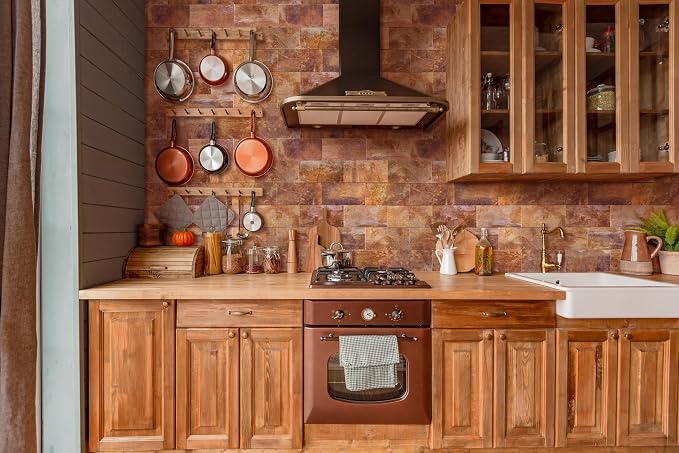Yipscazo Peel and Stick backsplash 3 x 6 Inches 3D PVC Composite Wall Tile Stick on Backsplash Tile for Kitchen Bathroom, Laundry Room, Fireplace(Copper, 100 Pieces)