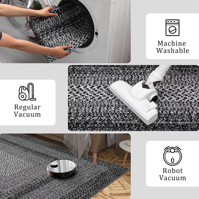 Imitation Braided Collection-Print Living Room Rug 5x7 Washable Rug for Bedroom Modern Non Slip Small Soft Throw Rugs Low Pile Stain Resistant Carpet for Entryway Office Nursery Dining Room