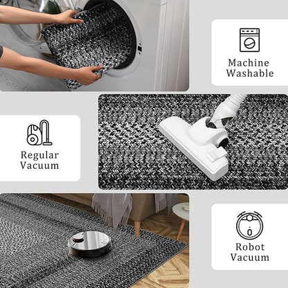 Imitation Braided Collection-Print Washable Runner Rug 2x6 Modern Non Slip Kitchen Rugs Indoor Entryway Rug Soft Bath Mat Stain Resistant Carpet for Bedroom Hallway Laundry Nursery 2'x6'