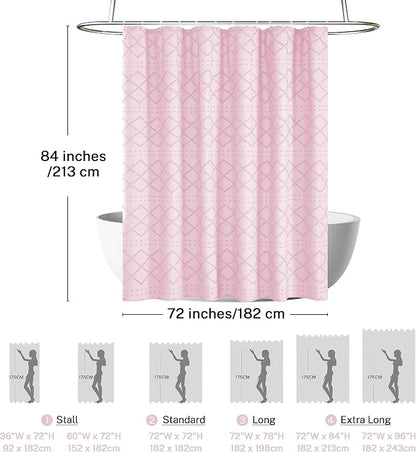 Siiluminisoy Extra Long Pink Boho Shower Curtain Woven Fabric Cute 84 Inch Shower Curtain, 72 x 84 Tufted Chevron Textured Striped Modern Farmhouse Minimalist Cloth Shower Curtain for Bathroom