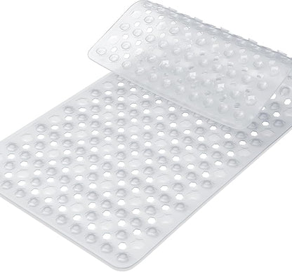 Yimobra Bath Tub Mat Non Slip, 34.5"X15.5" Long Shower Mat, Machine Washable Bathmat with Drain Holes and Suction Cups, Soft on Feet, Bathroom Essentials, Clear