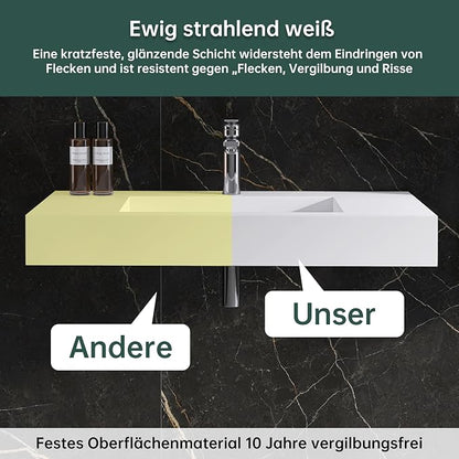 35'' Wall Mount Sink, Artificial Stone Bathroom Sink, Single Hole | Matte Bathroom Vanity Vessel Sinks, Rectanglee Indoor Modern Floating or Countertop Freestanding Wall Hang Sink Bowl