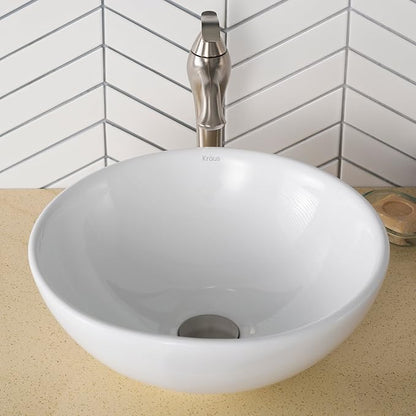 KRAUS Elavo Round Vessel White Porcelain Ceramic Bathroom Sink, 16 inch KCV-141