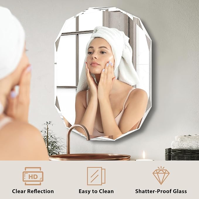 20x30 Inch Bathroom Mirrors for Over Sink, Round Frameless Mirrors for Wall | Beveled Bathroom Mirror, Bathroom Vanity Circle Mirror for Bedroom Living Room Entryway Home Decor