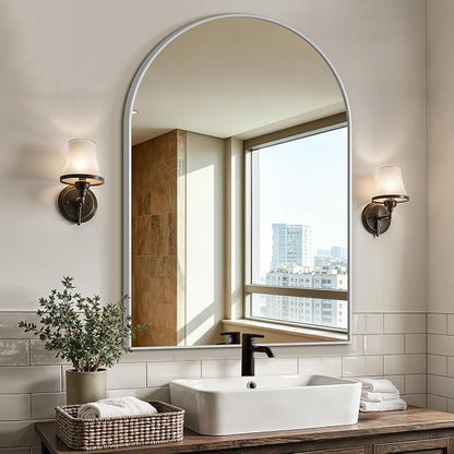 Arched Bathroom Vanity Mirror for Over Sink, 38”x26”, Silver | HD Tempered Glass, Anti-Rust Metal Frame, Hanging or Leaning, Wall Mirrors for Bathroom Sink, Bedroom, Living Room, Entryway