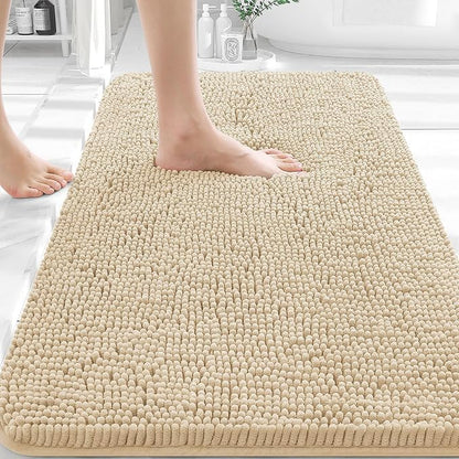 OLANLY Bathroom Rugs 32x20, Extra Soft Absorbent Chenille Bath Rugs | Beige, Quick-Drying Rubber Backing, Machine Washable Bath Mat for Bathroom Floor, Tub and Shower, Home Decor Accessories