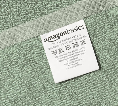 Amazon basics cotton washcloths, Lightweight quick-dry, 12" x 12", 12-pack, seafoam green