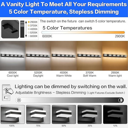 SOLFART Bathroom Light Fixtures, 5 Color Temperature Modern Vanity Lights, Black 6 Lights LED Lighting Light Color Adjustable 5CCT