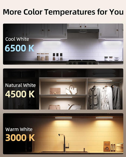EZVALO 13inch Under Cabinet Lighting with Charging Station, 3200mAh Rechargeable Wireless Motion Sensor Lights, 96 LEDs, 3 Color Temps, Dimmable, Timer, Magnetic, with Remote for Kitchen (6 Pack)