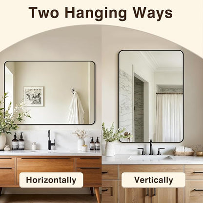 Vanity Bathroom Mirror, 40”x28” Black Bathroom Mirror for Over Sink | HD Tempered Glass, Anti-Rust Frame, Vertical or Horizontal, Wall Mirrors for Bathroom Sink, Living Room, Entryway, Bedroom