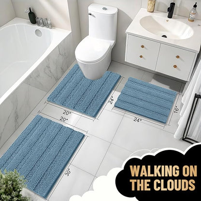 OLANLY Thick Large Bathroom Rugs 40x32, Soft Chenille Bath Rugs, Airy Blue | Absorbent Striped, Rubber Backing, Machine Wash Dry, Bath Mats for Bathroom Floor, Tub and Shower, Home Decor Accessories