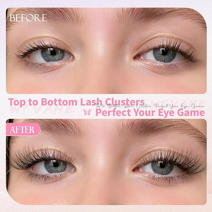 Natural Lash Clusters Wispy Eyelash Clusters DIY Lash Extension with 5-6mm Bottom Lashes 8-16mm Venus Individual Lashes Invisible Band Lash Cluster Eyelash Extensions for Natural Look by Wtvane