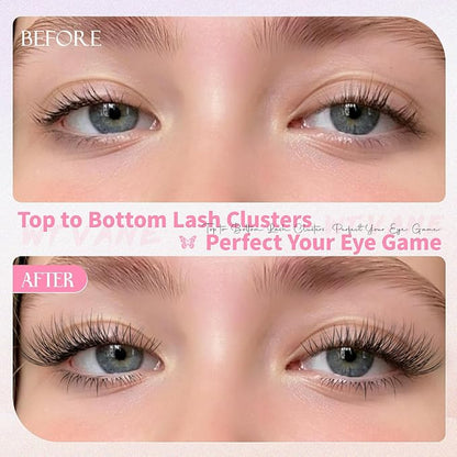 Natural Lash Clusters Wispy Eyelash Clusters DIY Lash Extension with 5-6mm Bottom Lashes 8-16mm Venus Individual Lashes Invisible Band Lash Cluster Eyelash Extensions for Natural Look by Wtvane