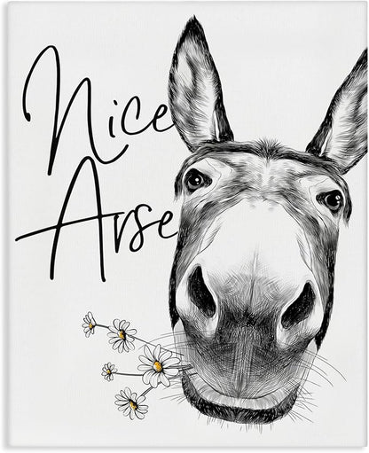 Stupell Industries 'Nice Arse Donkey Pun', Canvas Art, 36 x 48 Inches, Easy to Hang and Sturdy, Made in USA, by Lettered and Lined | Stupell Industries | 36 x 48 Inches, Easy to Hang and Sturdy, Made in USA, by Lettered and Lined