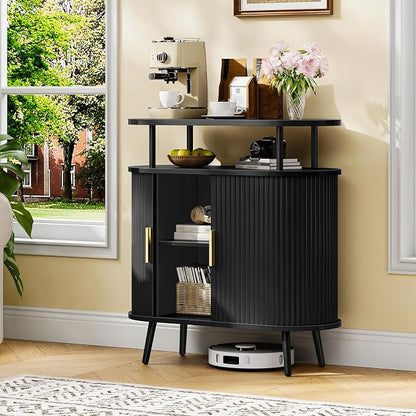 CHOEZON Bathroom Storage Cabinet, Bathroom Cabinet with Sliding Doors, Freestanding Floor Cabinet with Gold Handles, Modern Bathroom Organizer and Storage, for Bathroom, Kitchen, Entryway, Black