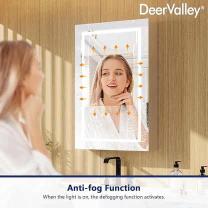 DeerValley 24" W x 36" H Led Lighted Medicine Cabinet with Mirror | Bathroom Medicine Cabinet with Defogger & 3-Color, Wall Mounted Mirrored Medicine Cabinets with Lights, DV-1VM0187