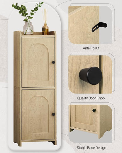 Bathroom Storage Cabinet, Small Corner Floor Cabinet with 2 Doors and Adjustable Shelf, Narrow Toilet Paper Cabinets, Bathroom Organizer for Small Spaces, 7.9" D x 9.8" W x 29.5" H Yellow