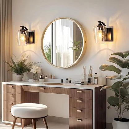 Set of 2 Wall Sconces for Bathroom Included Bulb, 8000mAh Battery Operated Wall Sconces with Clear Wine Glass, Timer Dimmable, Farmhouse Wall Lightsfor Bedroom Living Room Mirror Hallway