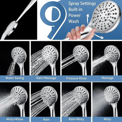 BRIGHT SHOWERS Stainless Steel Grab Bar Set – Includes Handheld Shower Head with Extra Long Hose, Shower Head and Hose Chrome Plated