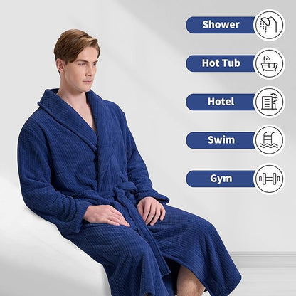 Men's Shawl Collar Bathrobe, Soft Long Towel Robe for Men - Super Absorbent Quick Dry yet Warm