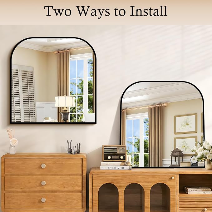 COFENY Bathroom Mirror, 24x24 inch Black Square Wall Mounted Mirror with Thin Frame, Bathroom Vanity Mirrors for Over Sink, Entryway, Living Room, Bedroom
