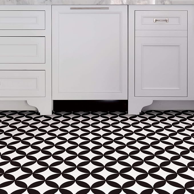 FloorPops Black Starlight Peel and Stick Floor Tiles, Geometric Vinyl Floor Tiles, Water Resistant, 12 in x 12 in, Pack of 10