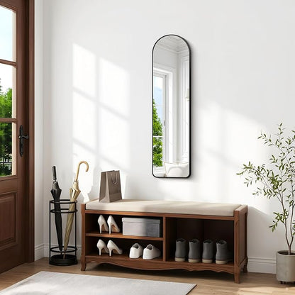 BONEWEI Arched Wall Mirror,16x48 inch Black Arched Mirror Bathroom,Vanity Mirror for Over Sink Metal Frame,Tempered Glass Arch Mirrors for Bedroom,Entryway,Living Room,Home Decor Shatter-Proof