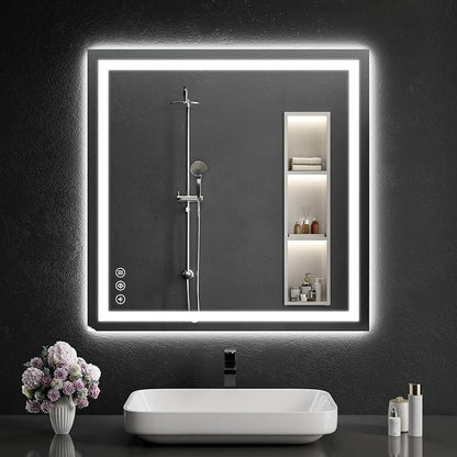 LED Bathroom Mirrors 32"x32" Bathroom Mirror with Lights for Wall, Backlit + Front Lit, 3 Colors, Anti-Fog, Dimmable Brightness for Vanity,Bathroom, Entryway, Living Room
