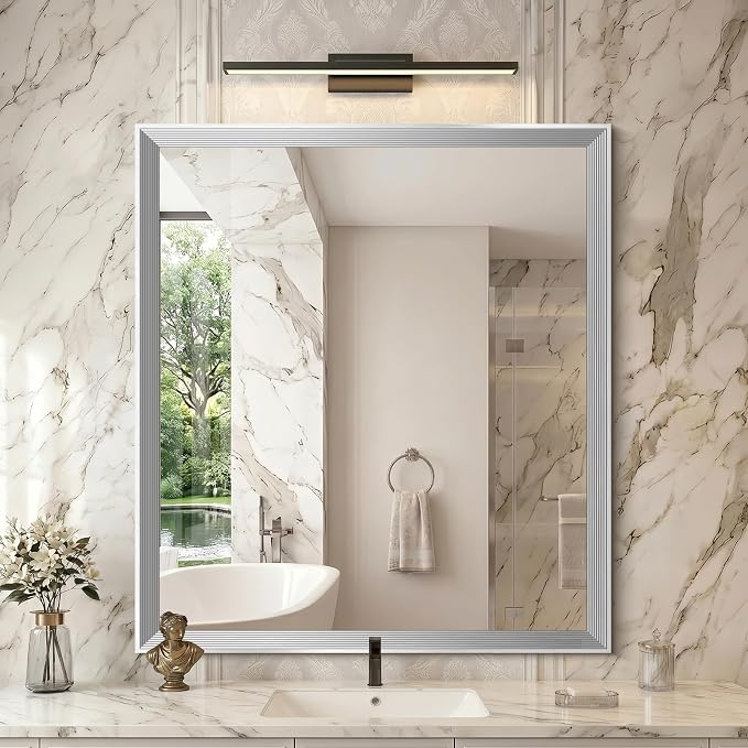 DESBING 36"x40" Silver Bathroom Mirrors for Over Sink | Tempered Glass, Metal Frame, Rectangle Vanity Wall Mirror for Bathroom, Living Room, Bedroom, Horizontally or Vertically