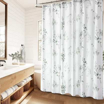 96 Inch Long Shower Curtain, Green Boho Floral Waterproof Fabric Shower Curtains for Bathroom, 72x96 in Length