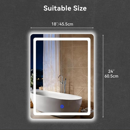 18“ x 24” LED Bathroom Smart Mirror, Rectangle Mirror with Three Color Light Temperature Brightness Settings,Backlit + Front Lit,Wall-Mounted Vanity Mirror with Memory Function