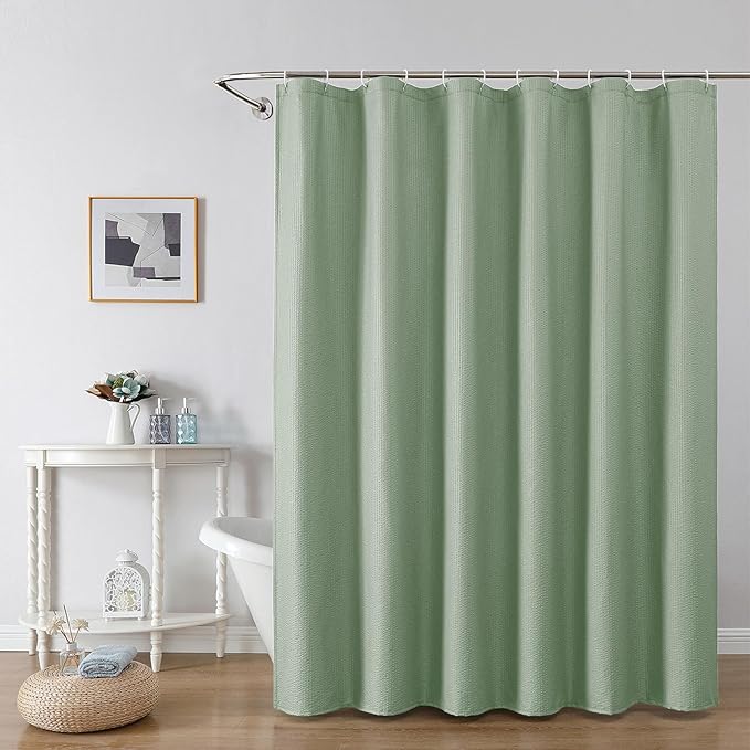 OWENIE Sage Green Shower Curtain for Bathroom 72x72 Inch, 3D Embossed Textured Waffle Fabric Shower Curtains, Soft Hotel Farmhouse Style, Water Repellent, Machine Washable, Sage Green, 72" W x 72" L