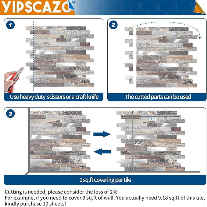 Yipscazo 2026 New Upgrade Peel and Stick Wood Metal Tile Backsplash, Stick on Tiles for Backsplash Kitchen, Bathroom (10 Sheets, Light Wood)