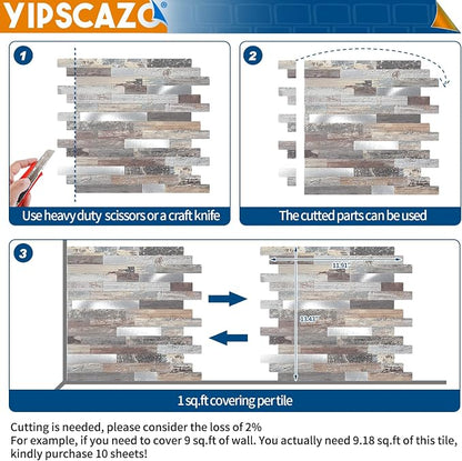 Yipscazo 2026 New Upgrade Peel and Stick Wood Metal Tile Backsplash, Stick on Tiles for Backsplash Kitchen, Bathroom (10 Sheets, Light Wood)