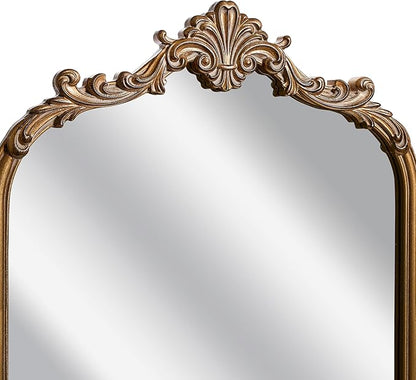 English Estate Carved Arch Wood Wall Mirror, Mirror for Entryway, Living Room, Bathroom, Antique Gold, 20.4x33