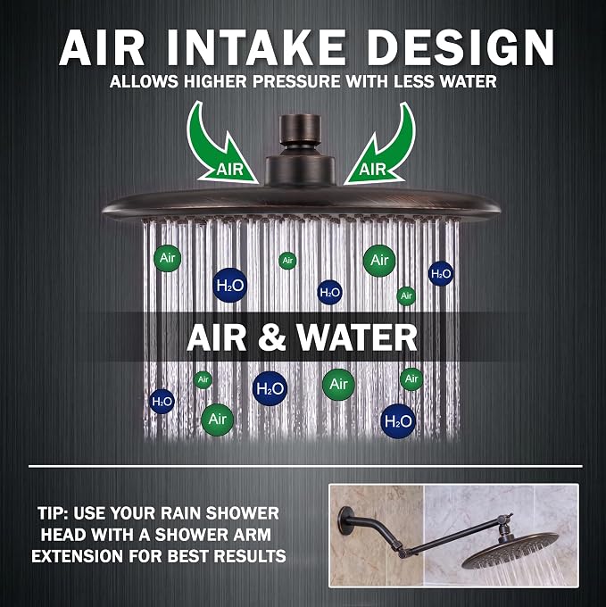 Waterfall Showerhead - 2.5 GPM - Oil-Rubbed Bronze | 9 Inch Large Overhead Rain Shower Head With Self-Clean Nozzles, Adjustable Brass Ball Joint, High Flow Best With Extender Arm